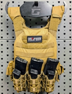 Heavy-Duty Hook & Vest Hanger set Both the Hook and Hanger are meant for heavier equipment like plate carriers.  Also works great for vests and chest rigs.  The hook holds the vest away from the rack to fit rear mounted pouches.