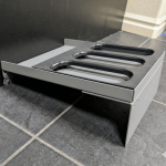 Hybrid vertical stock floor shelf empty, left angle view