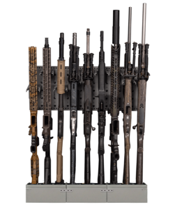 PKG-103 freestanding rifle storage rack holding multiple rifles in a straight-on view