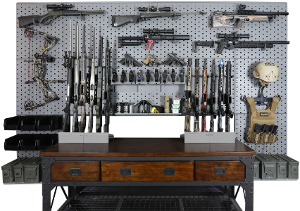 Package 1064 Package, panels, support bars, hangers, magazine shelf, 36", 23", wall-panels, wall panel, storage, gun, rack, bow, long gun, rifle, shotgun, handgun, helmet, bodyarmor, plate carrier